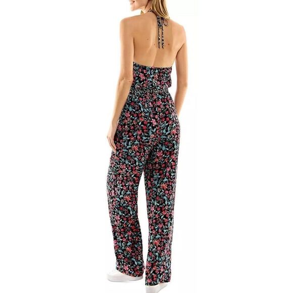 Kingston‎ Gray Jumpsuit Size Medium Floral Print Tie Front Halter NEW - Picture 2 of 9